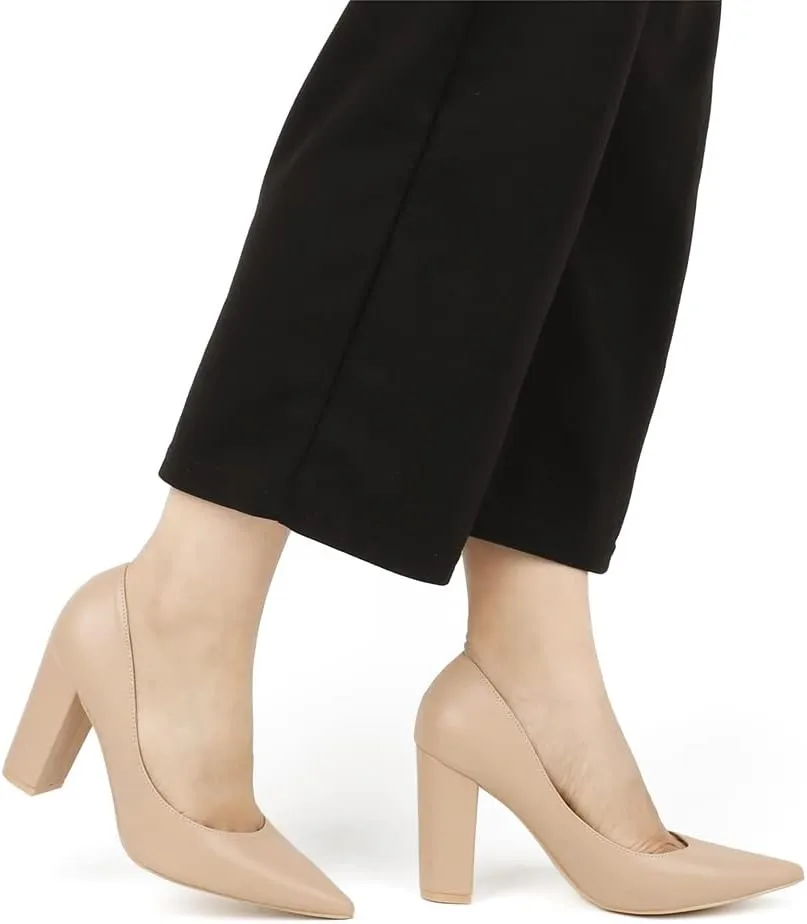 JOY IN LOVE Chunky Heels for Women High Block Heel Pointy Toe Dress Work Pumps
