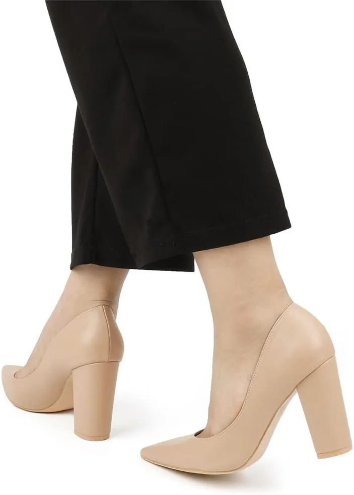 JOY IN LOVE Chunky Heels for Women High Block Heel Pointy Toe Dress Work Pumps