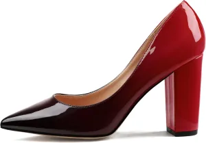 JOY IN LOVE Chunky Heels for Women High Block Heel Pointy Toe Dress Work Pumps