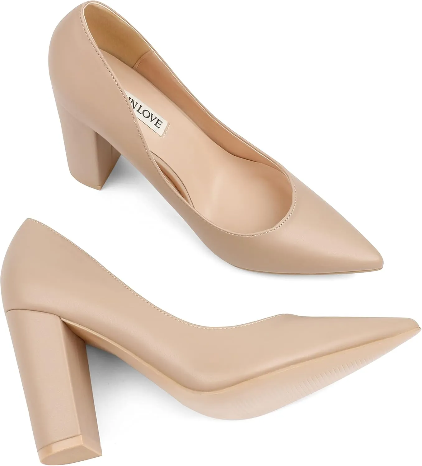 JOY IN LOVE Chunky Heels for Women High Block Heel Pointy Toe Dress Work Pumps