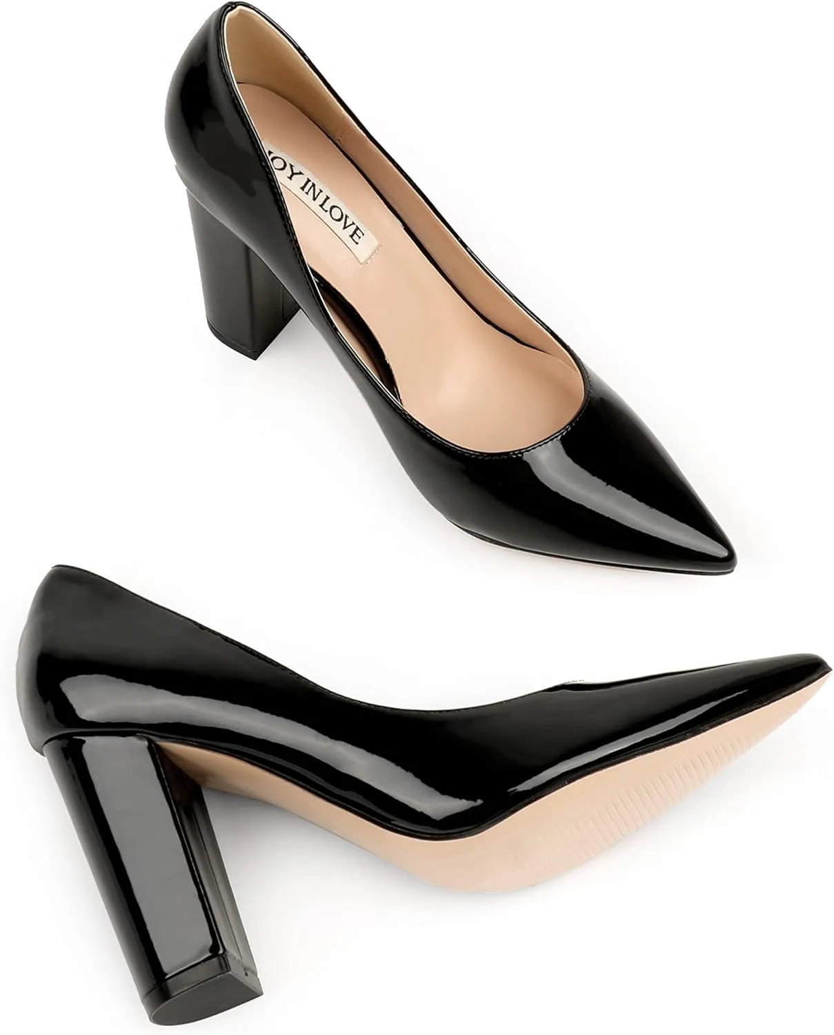 JOY IN LOVE Chunky Heels for Women High Block Heel Pointy Toe Dress Work Pumps
