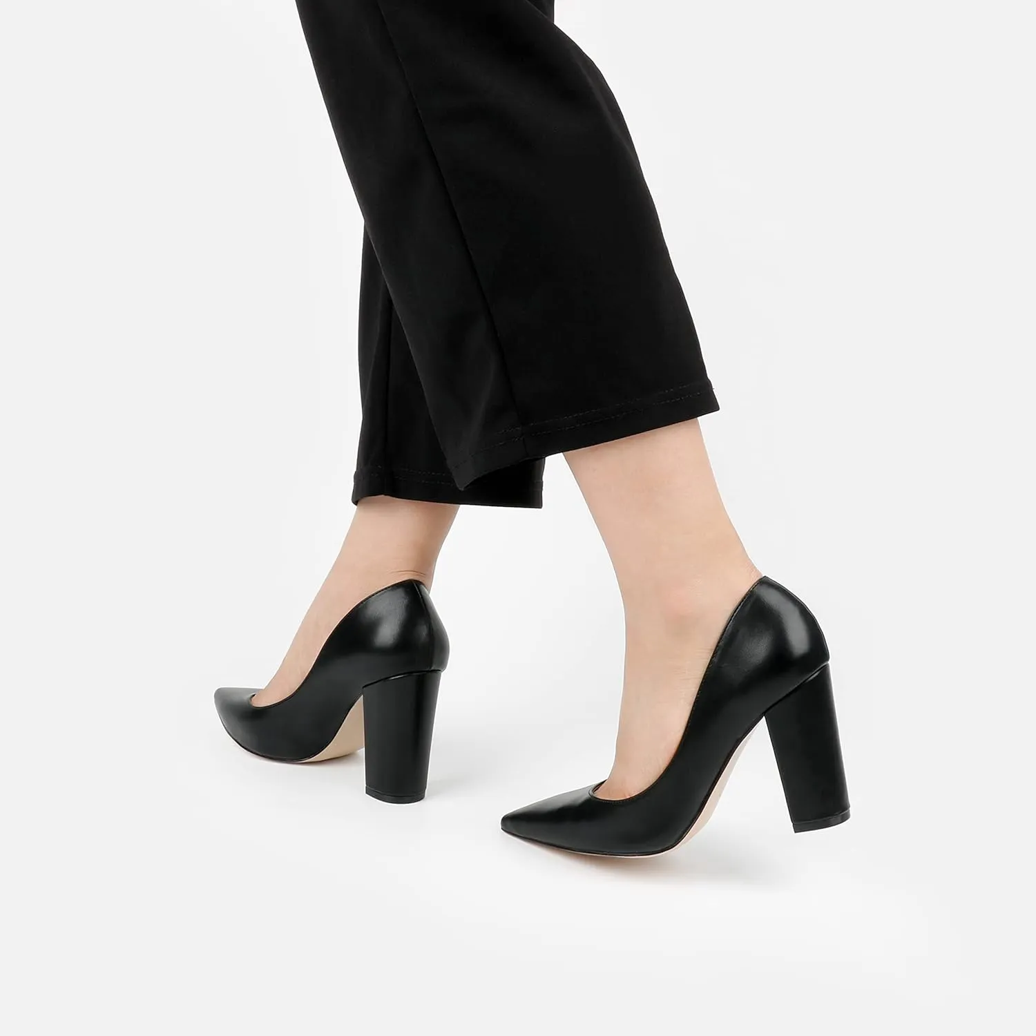 JOY IN LOVE Chunky Heels for Women High Block Heel Pointy Toe Dress Work Pumps