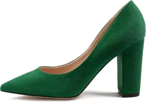 JOY IN LOVE Chunky Heels for Women High Block Heel Pointy Toe Dress Work Pumps