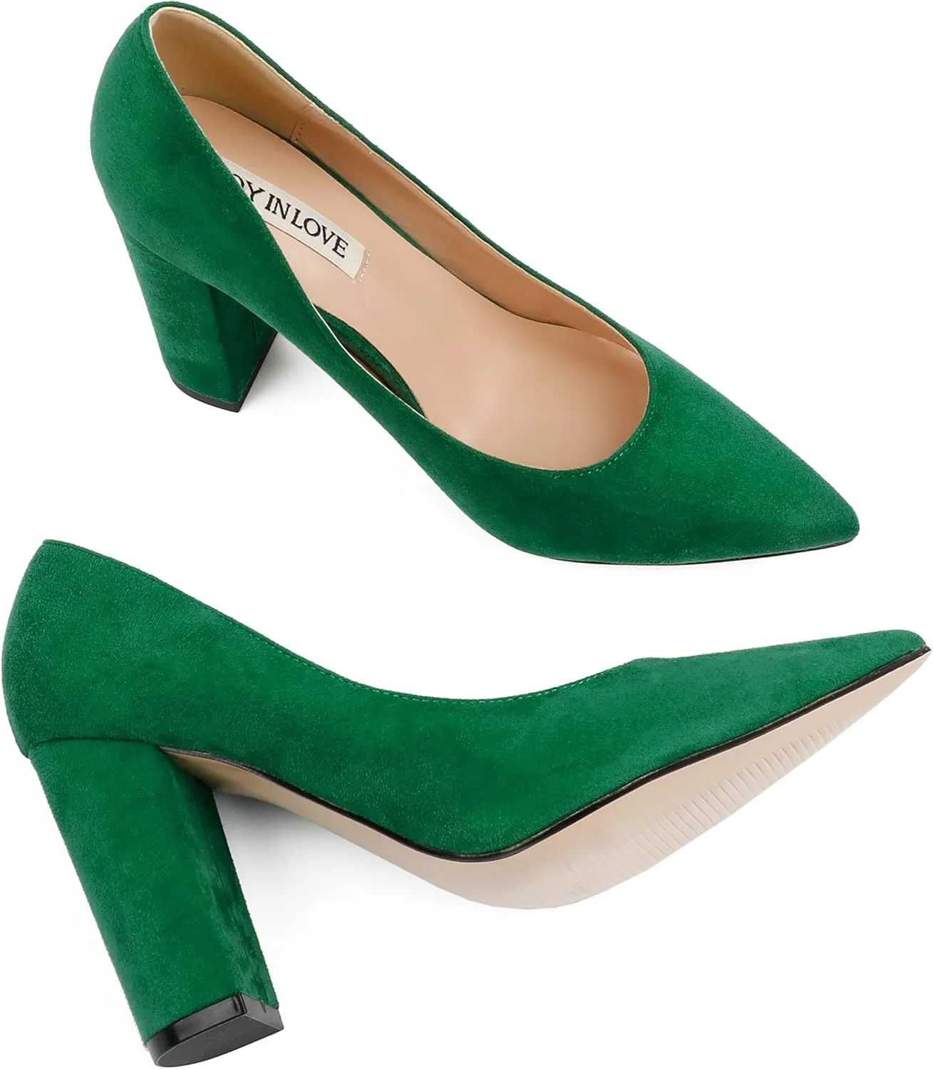 JOY IN LOVE Chunky Heels for Women High Block Heel Pointy Toe Dress Work Pumps