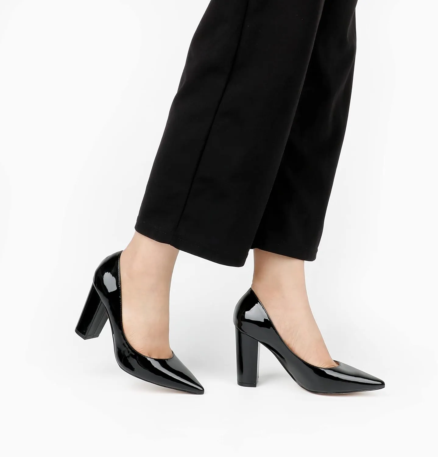 JOY IN LOVE Chunky Heels for Women High Block Heel Pointy Toe Dress Work Pumps