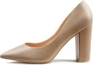 JOY IN LOVE Chunky Heels for Women High Block Heel Pointy Toe Dress Work Pumps