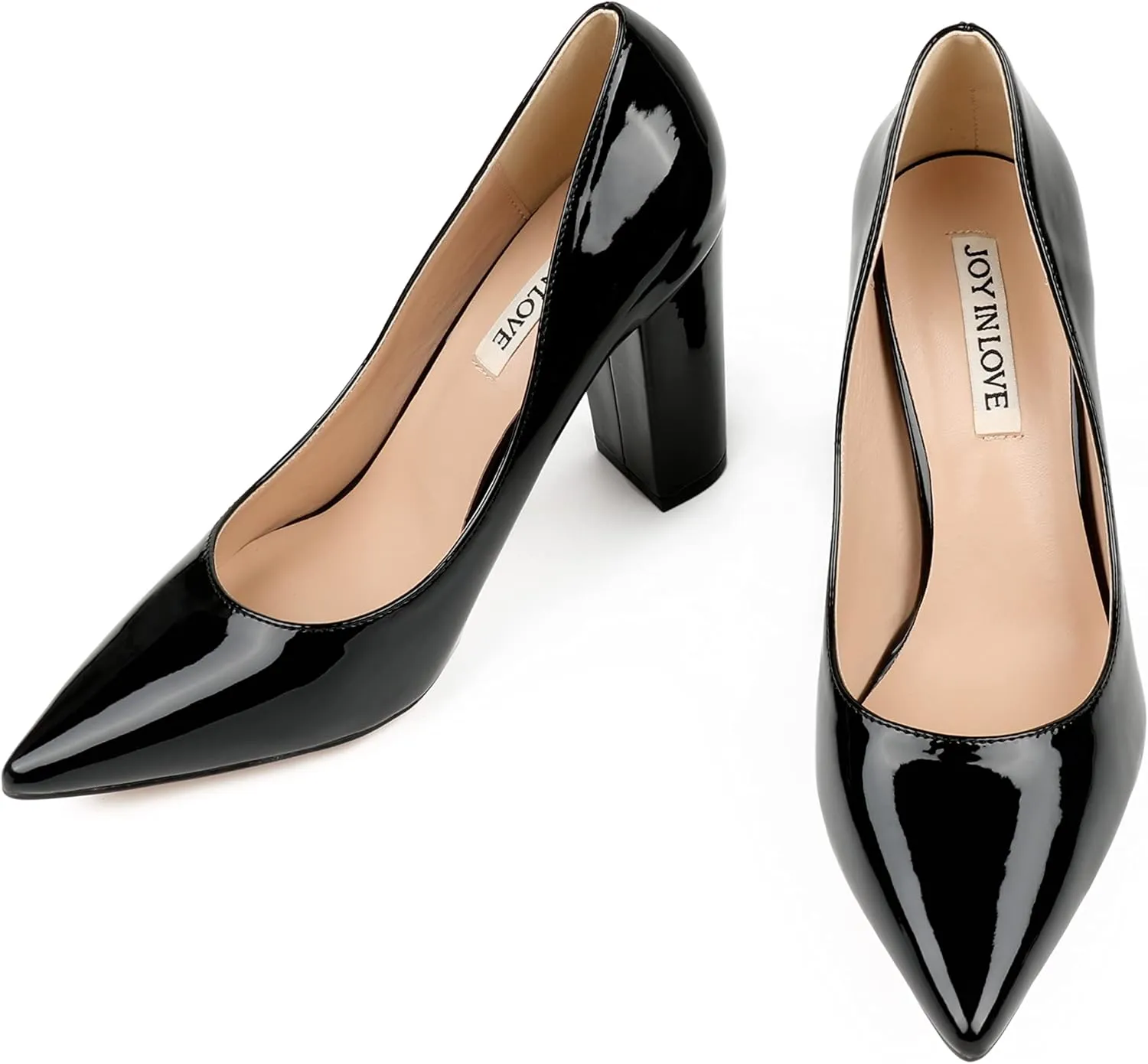 JOY IN LOVE Chunky Heels for Women High Block Heel Pointy Toe Dress Work Pumps