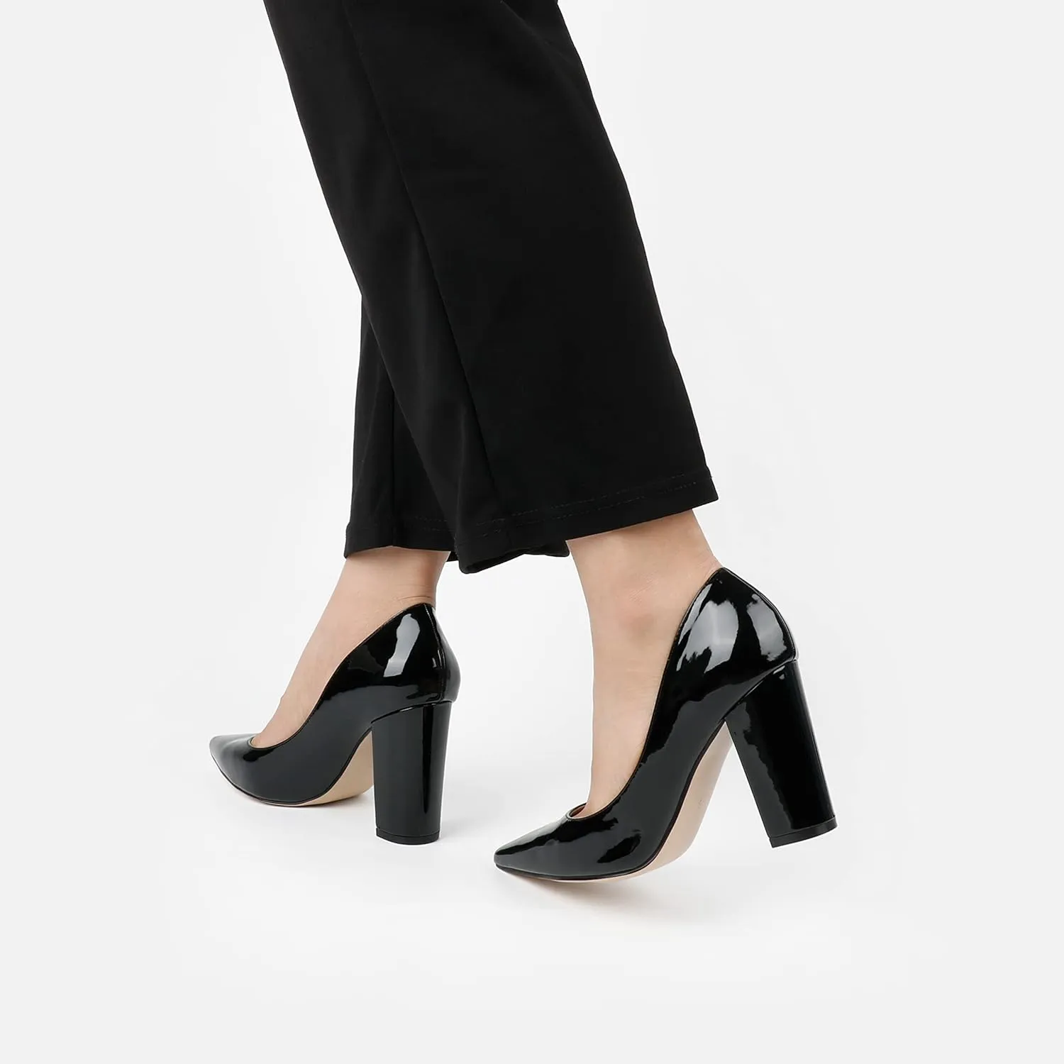 JOY IN LOVE Chunky Heels for Women High Block Heel Pointy Toe Dress Work Pumps