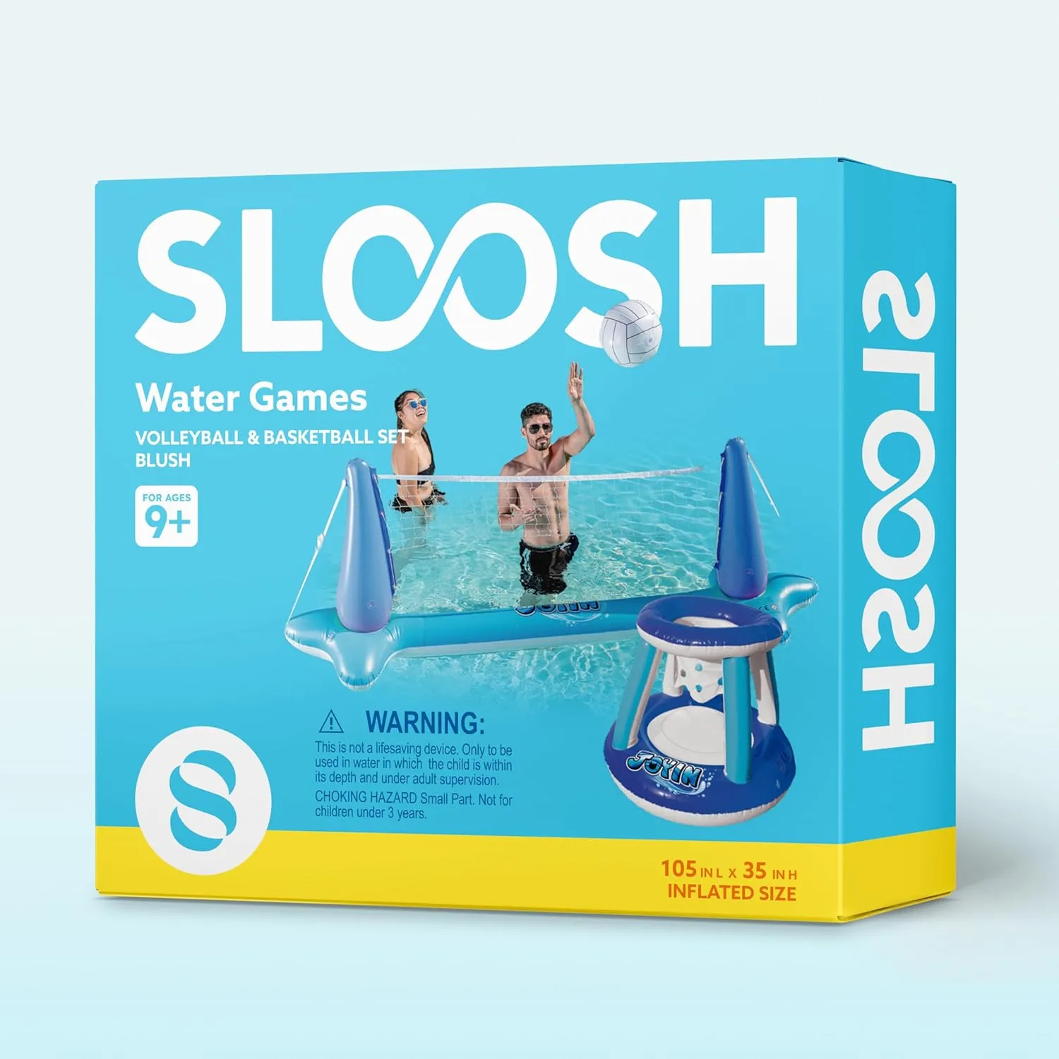 JOYIN Inflatable Volleyball Net & Basketball Hoops Pool Float Set; Balls Included for Kids/Adults, Summing Pool Game, Floating, Summer Floaties, Volleyball Court |Basketball,L-Dark Blue