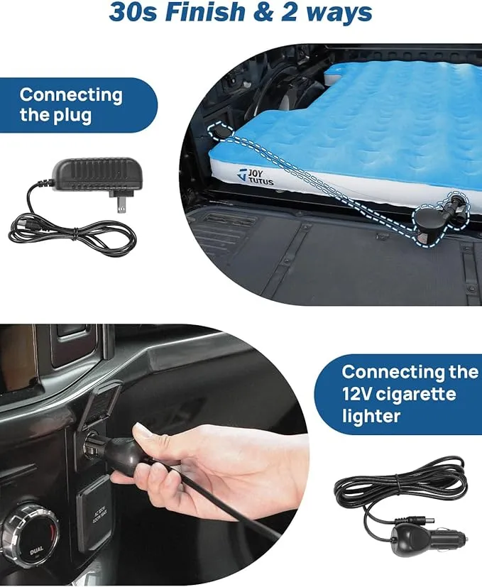 JOYTUTUS Truck Mattress for Camping 2.0, Air Bed with Inflatable Pillow for 5.5-5.8Ft, Full-Size Thicken Sleeping Pad with Cup Holder, Blow Up Bed for Car Truck Pickup F150, Blue