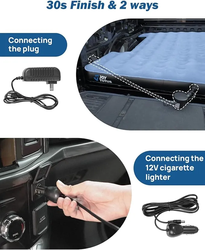 JOYTUTUS Truck Mattress for Camping, Air Bed with Inflatable Pillow for 5.5-5.8Ft, Full-Size Thicken Sleeping Pad with Cup Holder, Blow Up Bed for Car Truck Pickup F150, Grey Blue