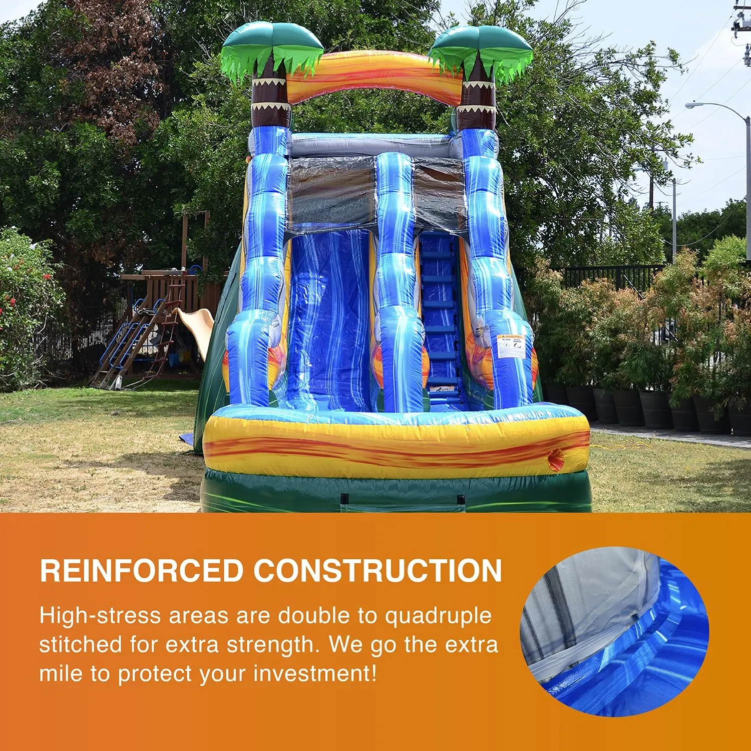 JumpOrange 15’ Cali Palms Commercial Grade Water Slide with Detachable Deep Pool for Kids and Adults (with Blower), Outdoor Indoor, Wet Dry Use, Tall Waterslide Inflatable