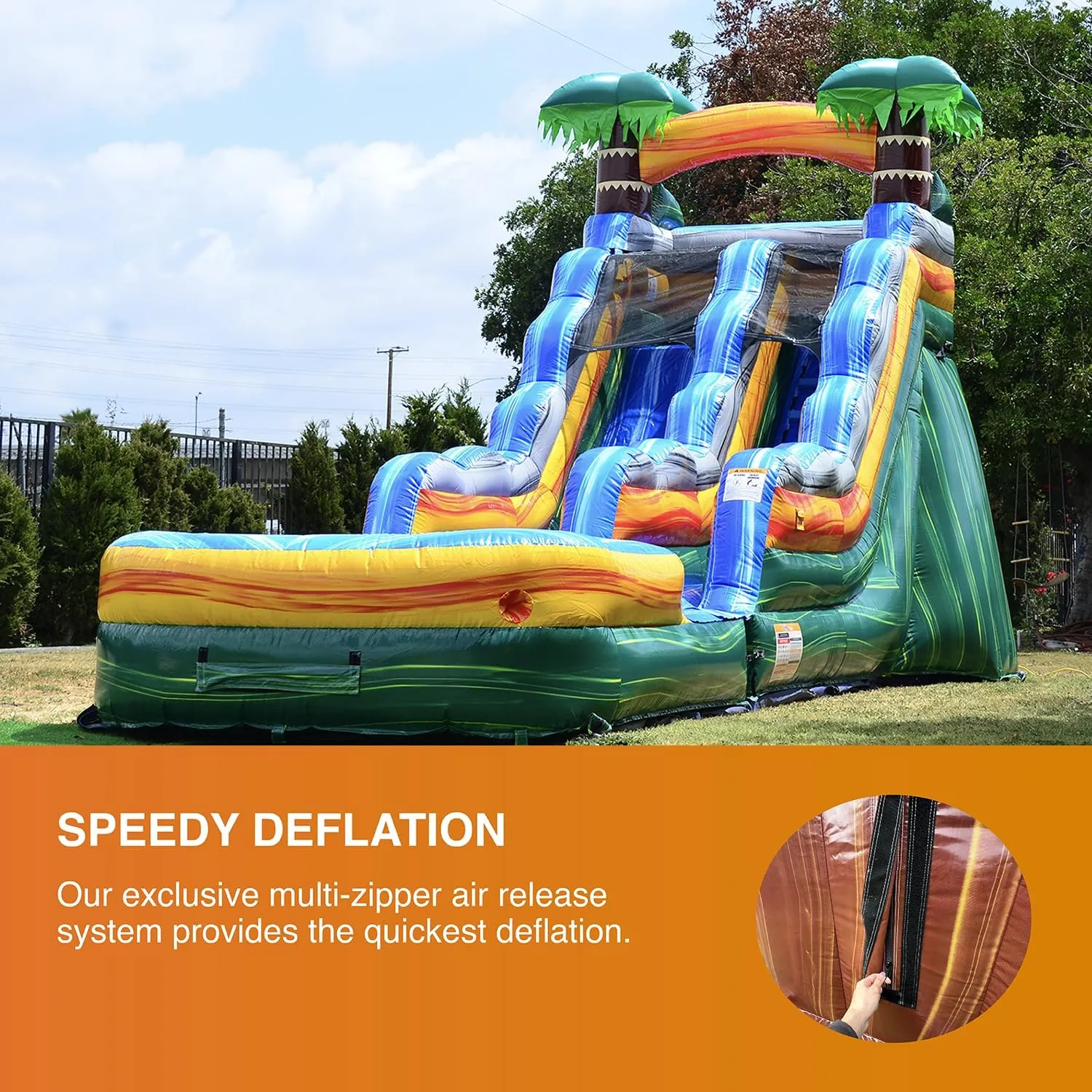 JumpOrange 15’ Cali Palms Commercial Grade Water Slide with Detachable Deep Pool for Kids and Adults (with Blower), Outdoor Indoor, Wet Dry Use, Tall Waterslide Inflatable