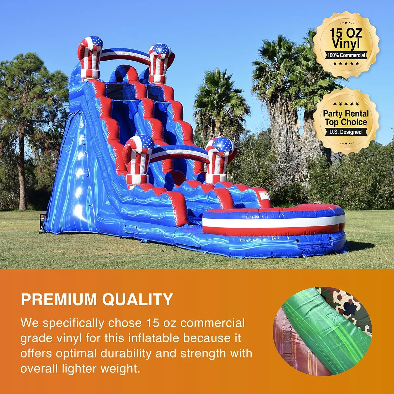 JumpOrange 19’ Amercian Boxing Commercial Grade Water Slide with Splash Pool for Kids and Adults (with Blower), Outdoor Indoor, Wet Dry Use, Tall Inflatable