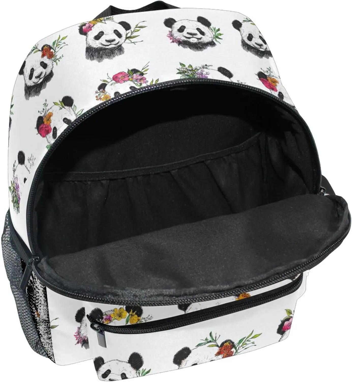 JUNZAN Art Panda White Kids Sport Backpack Bottle Pockets Toddlers School Backpack for Girls Bookbag for Camping