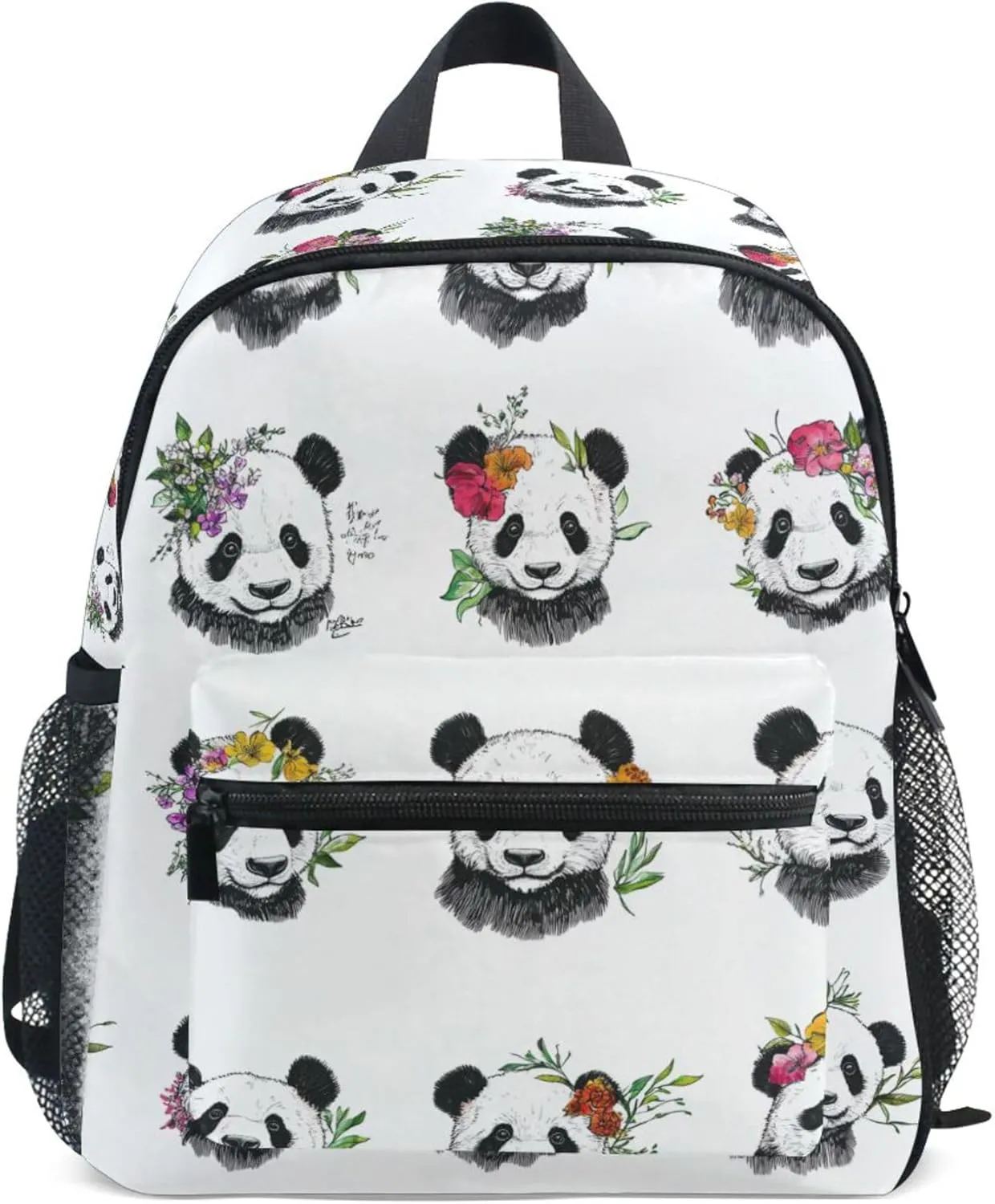 JUNZAN Art Panda White Kids Sport Backpack Bottle Pockets Toddlers School Backpack for Girls Bookbag for Camping