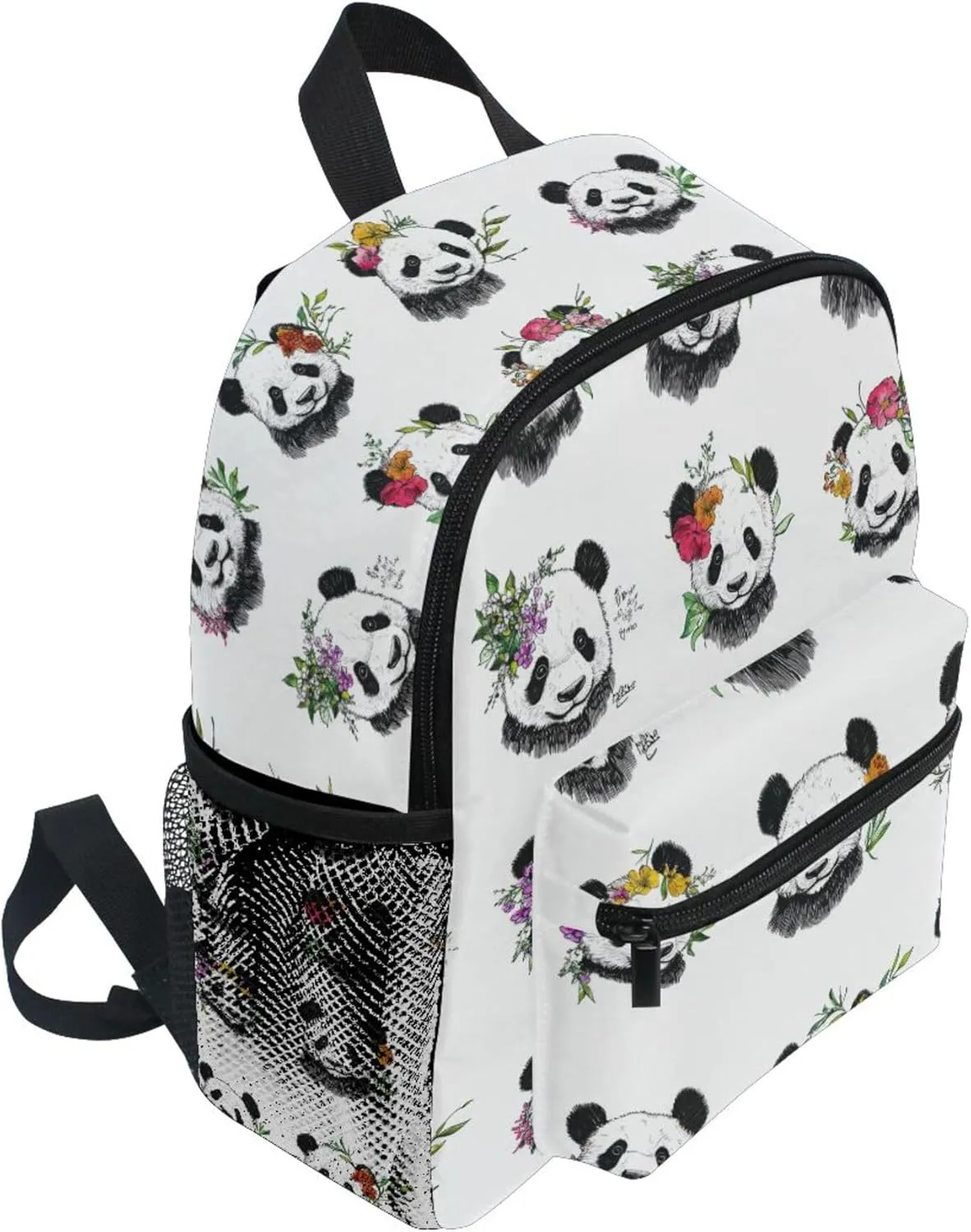 JUNZAN Art Panda White Kids Sport Backpack Bottle Pockets Toddlers School Backpack for Girls Bookbag for Camping