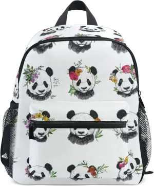 JUNZAN Art Panda White Kids Sport Backpack Bottle Pockets Toddlers School Backpack for Girls Bookbag for Camping