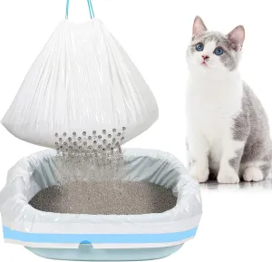Jutom 84 Count Large Sifting Cat Litter Bags 31 x 18 Inch Cat Litter Box Liners with Holes Drawstring Box Liners Disposable Thick Scratch Resistant Pet Animal Group Bags