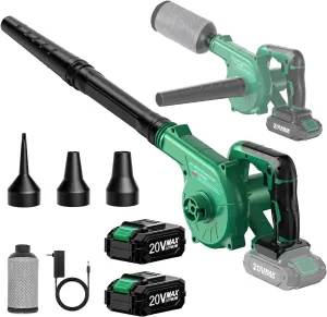 K I M O. Cordless Leaf Blower Vacuum Combo, 3 Nozzles&3 Modes for Inflation & Deflation, 20000RPM 150MPH Variable High Speed, 20Inch Extended Tube, 2 Pack 20V Battery Powered Leaf Blower for Lawn Care