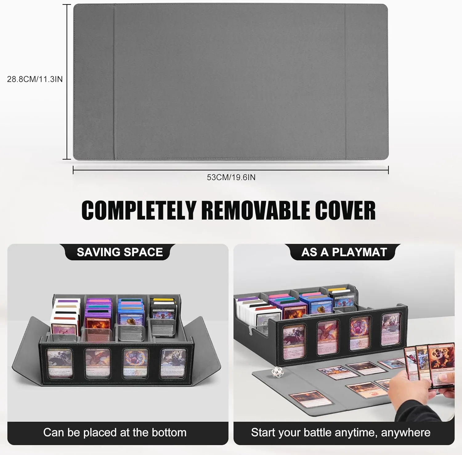 Kabinka Trading Card Storage Box with Commander Display, 4-Row Deck Case with Removable Lid; 2400  Card Deck Box for MTG TCG Sports Card, 4 Toploaders, 4 Stoppers, 24 Dividers,1 Dice Bag (Black)