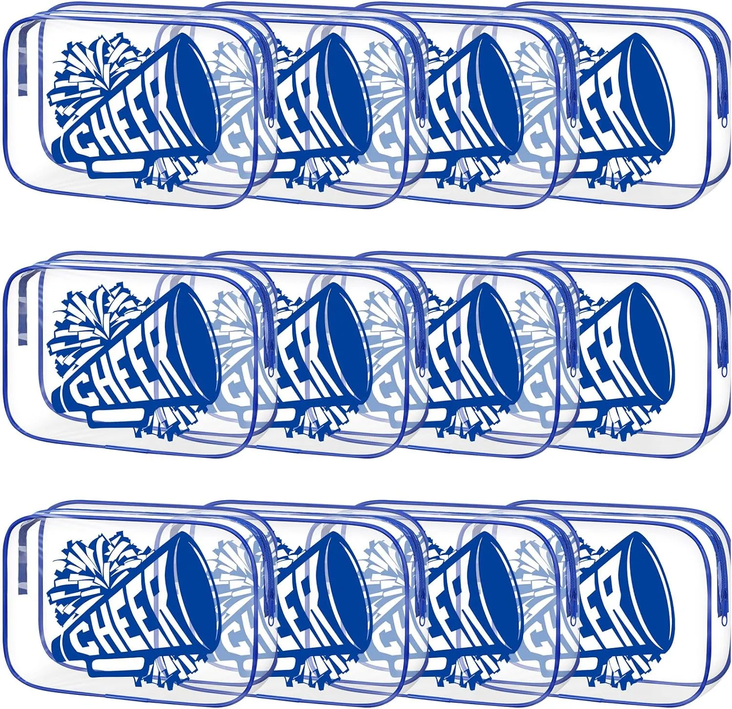 Kacctyen 12 Pcs Cheer Makeup Bag Cheer Gifts Bulk for Team 7 x 4.7 x 2.4'' Cosmetic Bag Cheerleader PVC Makeup Case Clear Toiletry Zipper Pouch for Cheerleading Teammates Party Supplies(Dark Blue)