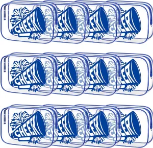 Kacctyen 12 Pcs Cheer Makeup Bag Cheer Gifts Bulk for Team 7 x 4.7 x 2.4'' Cosmetic Bag Cheerleader PVC Makeup Case Clear Toiletry Zipper Pouch for Cheerleading Teammates Party Supplies(Dark Blue)