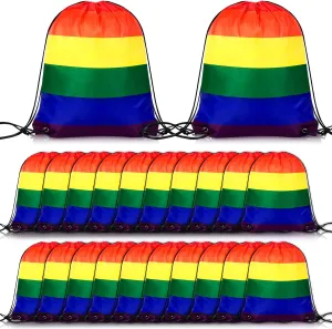 Kacctyen 24 Pcs Rainbow Drawstring Backpack Bag LGBT Gay Pride Stuff Sport Yoga Sackpack Pride Gifts Accessory for Men Women Gym