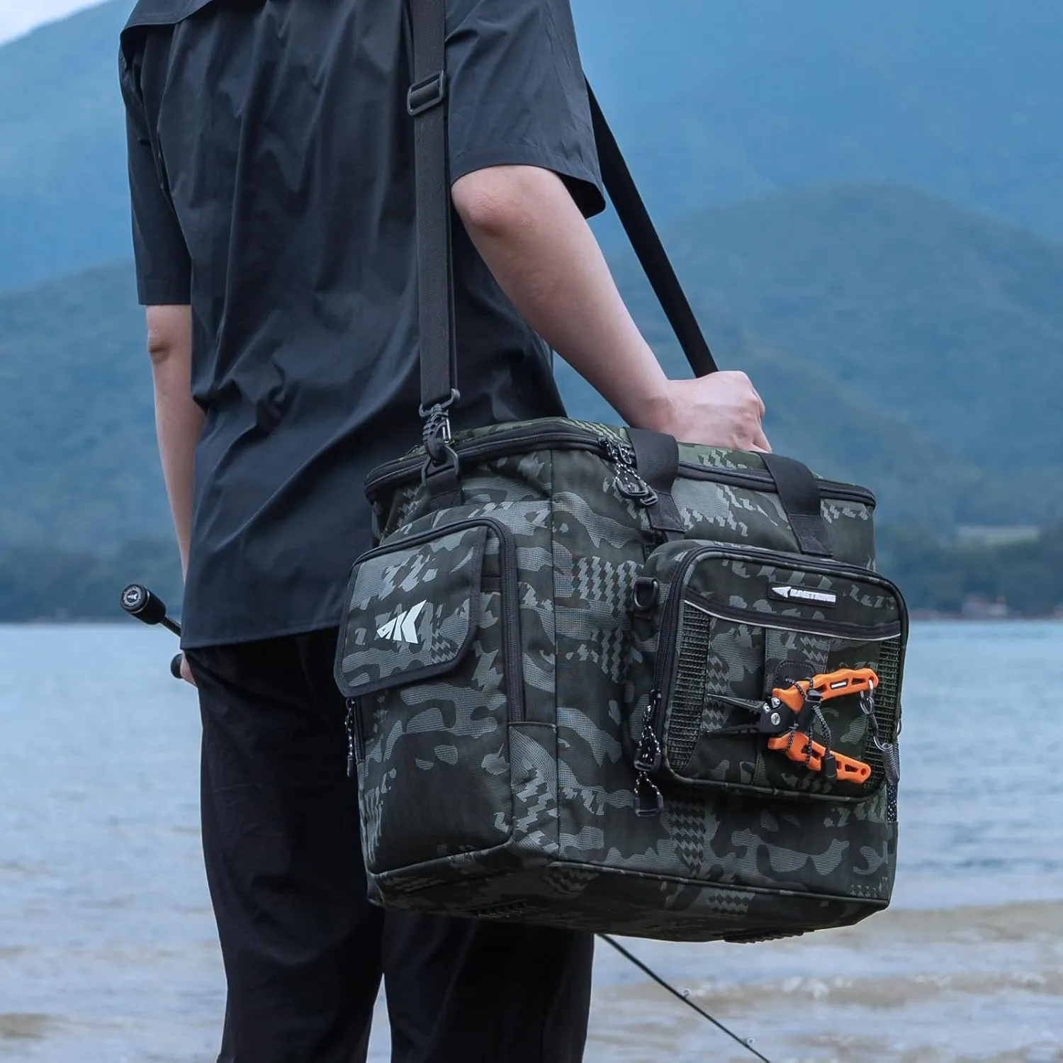 KastKing BaitSpace Fishing Tackle Bag With 4 Tackle Boxes & Removable Bait Binder, Water-Resistant Tackle Storage, Durable Fishing Gear, Adjustable Shoulder Strap