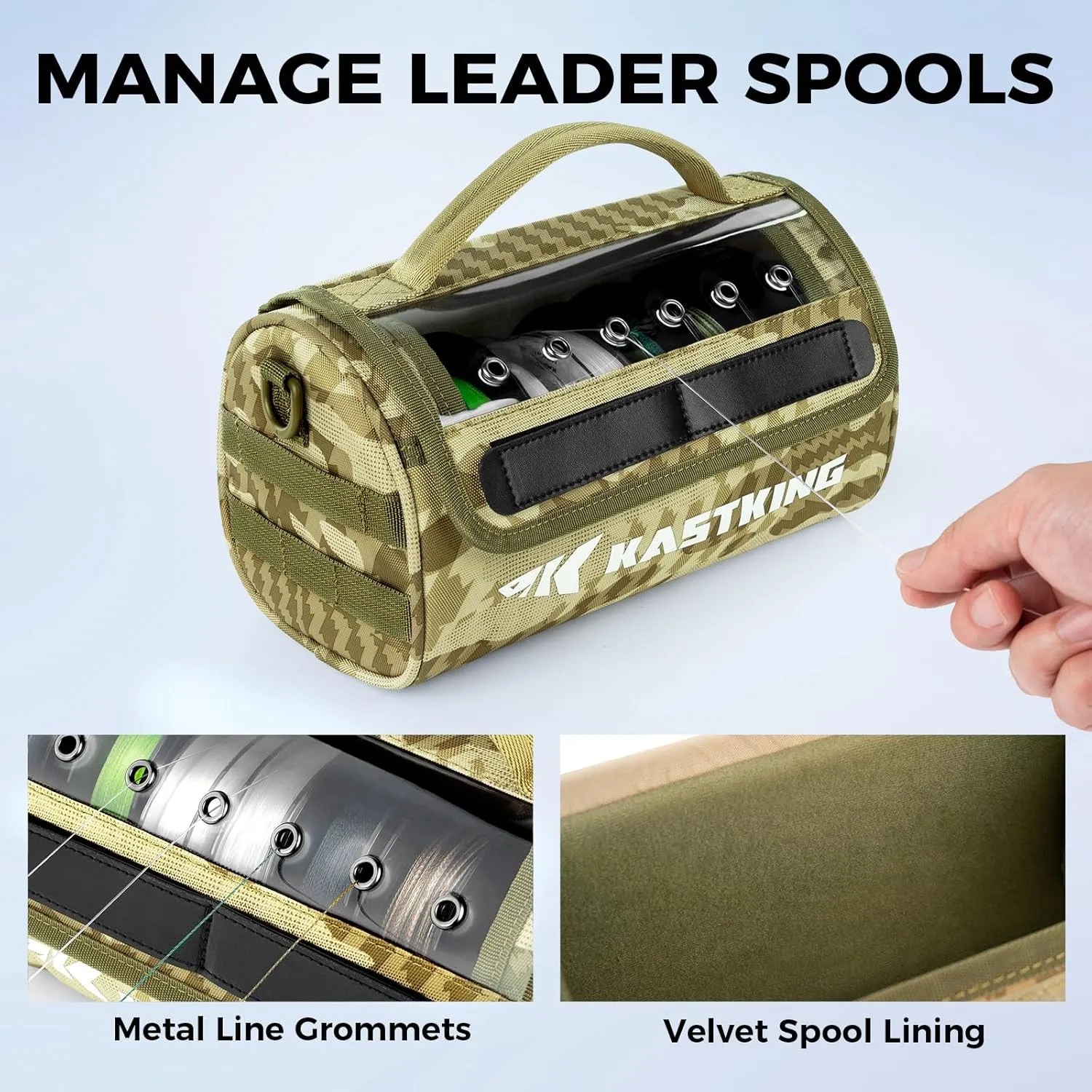 KastKing BaitSpace Line Management Bag, Fishing Line Storage Bag with Water Resistant Nylon, Clear View Window, Removable Divider for Up to 10 Spools, Tangle-free Leader Line Holder