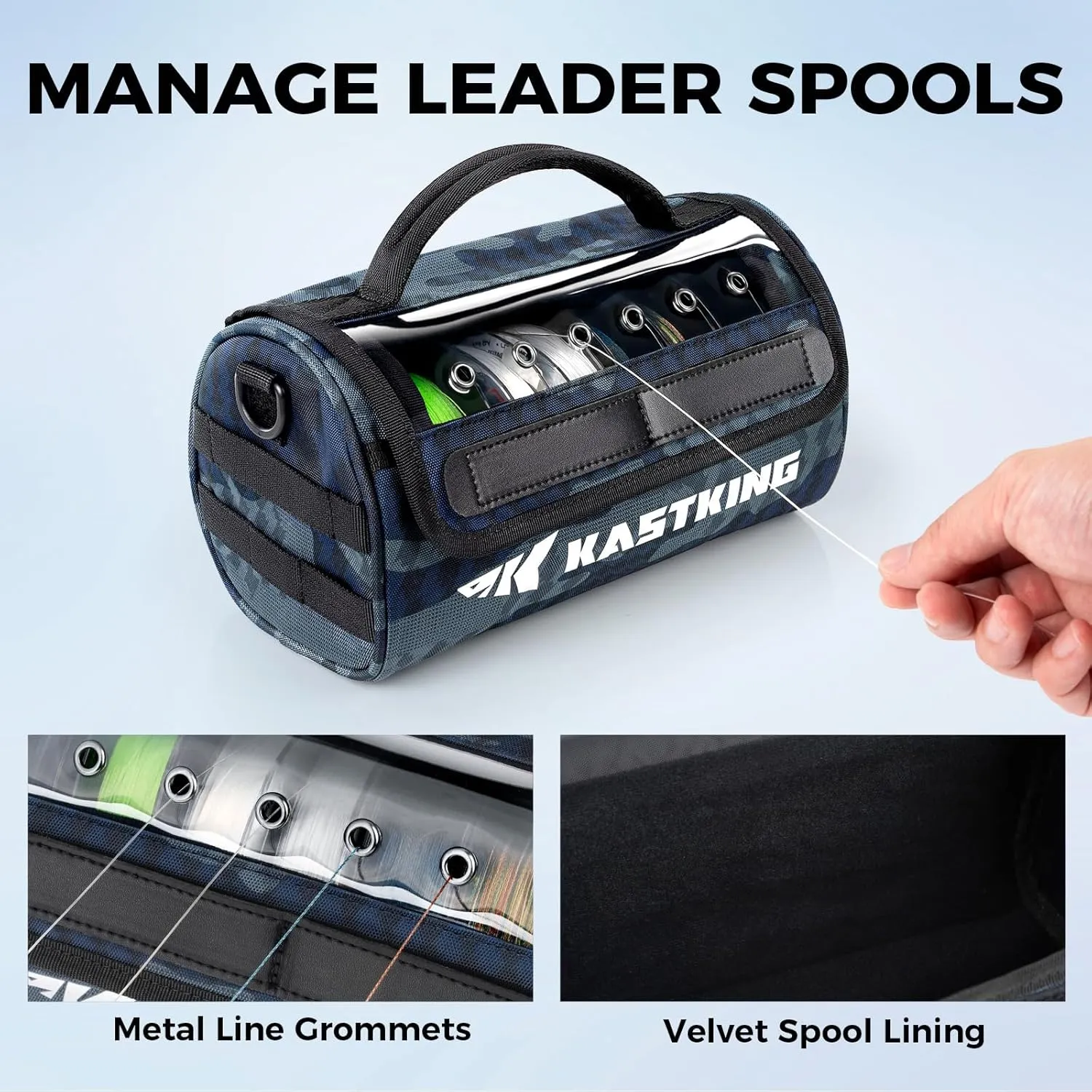 KastKing BaitSpace Line Management Bag, Fishing Line Storage Bag with Water Resistant Nylon, Clear View Window, Removable Divider for Up to 10 Spools, Tangle-free Leader Line Holder