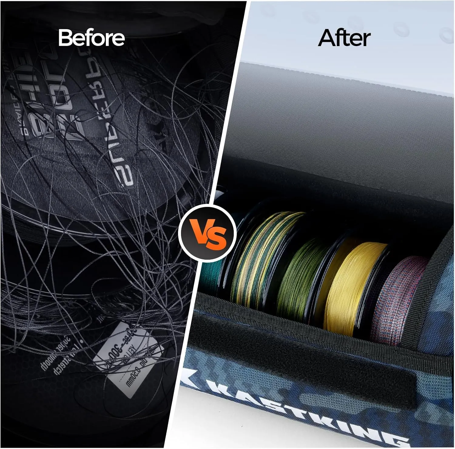 KastKing BaitSpace Line Management Bag, Fishing Line Storage Bag with Water Resistant Nylon, Clear View Window, Removable Divider for Up to 10 Spools, Tangle-free Leader Line Holder