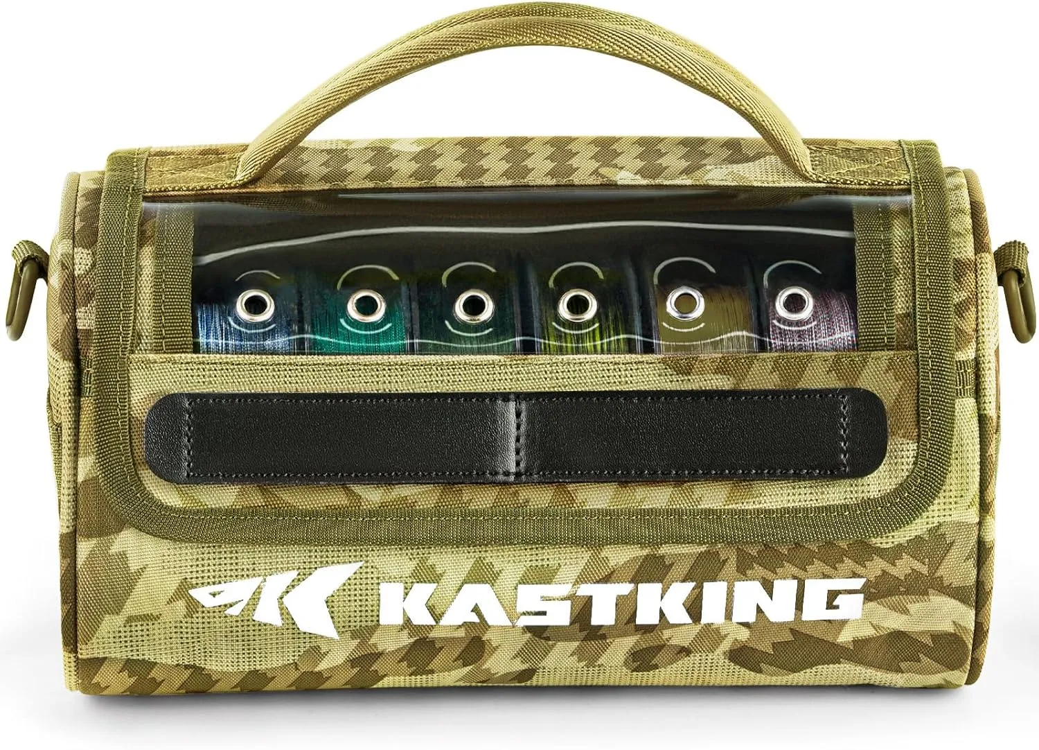 KastKing BaitSpace Line Management Bag, Fishing Line Storage Bag with Water Resistant Nylon, Clear View Window, Removable Divider for Up to 10 Spools, Tangle-free Leader Line Holder