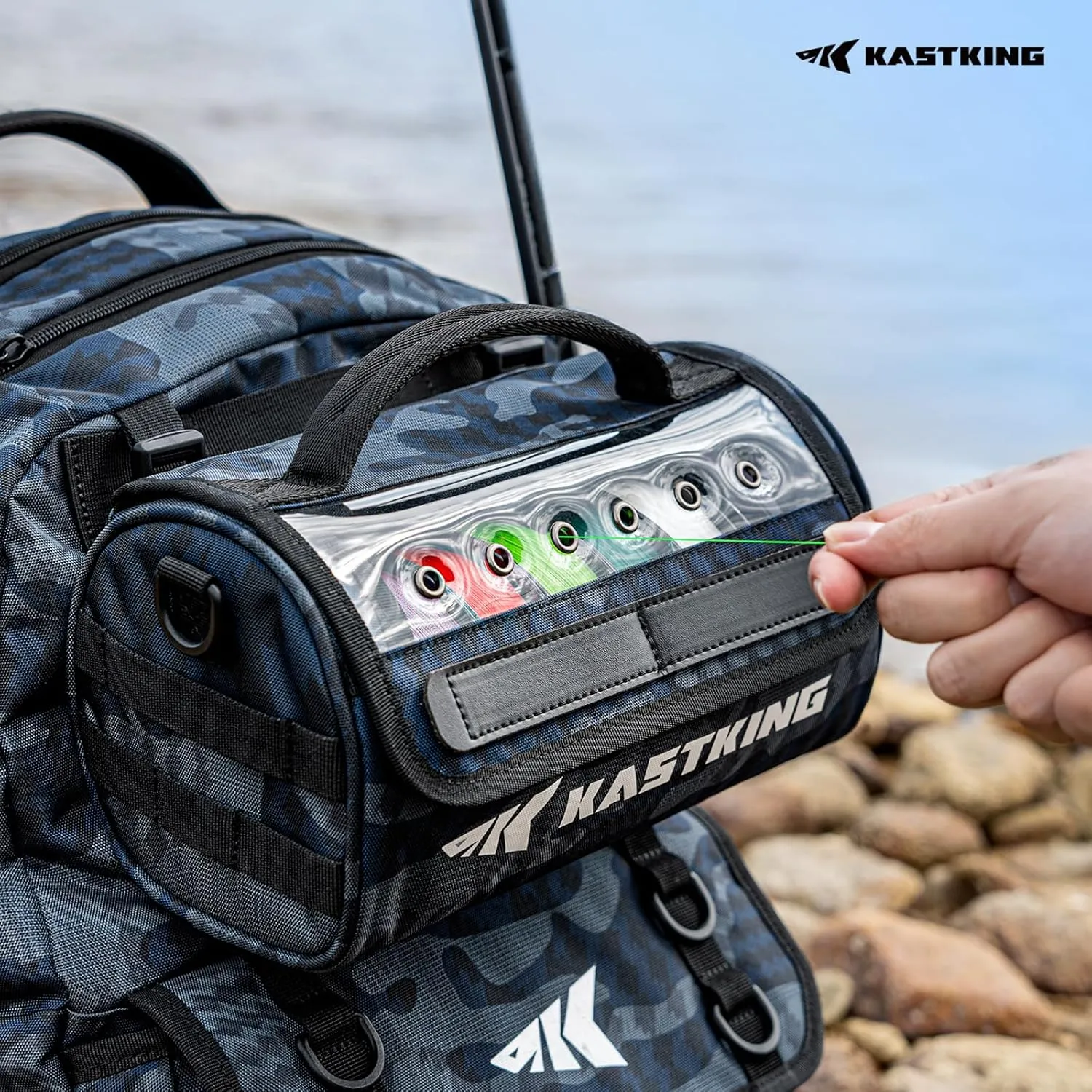 KastKing BaitSpace Line Management Bag, Fishing Line Storage Bag with Water Resistant Nylon, Clear View Window, Removable Divider for Up to 10 Spools, Tangle-free Leader Line Holder