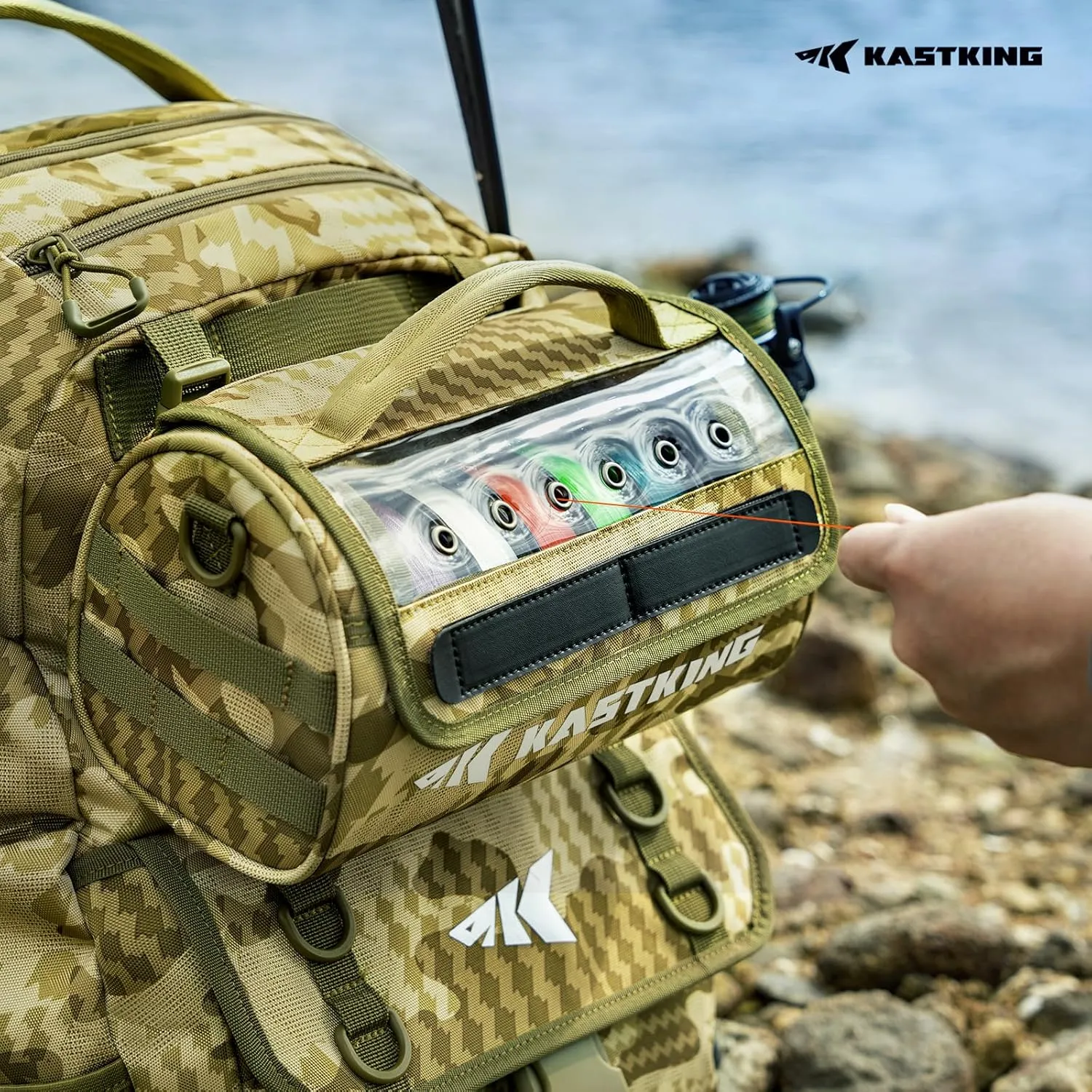 KastKing BaitSpace Line Management Bag, Fishing Line Storage Bag with Water Resistant Nylon, Clear View Window, Removable Divider for Up to 10 Spools, Tangle-free Leader Line Holder