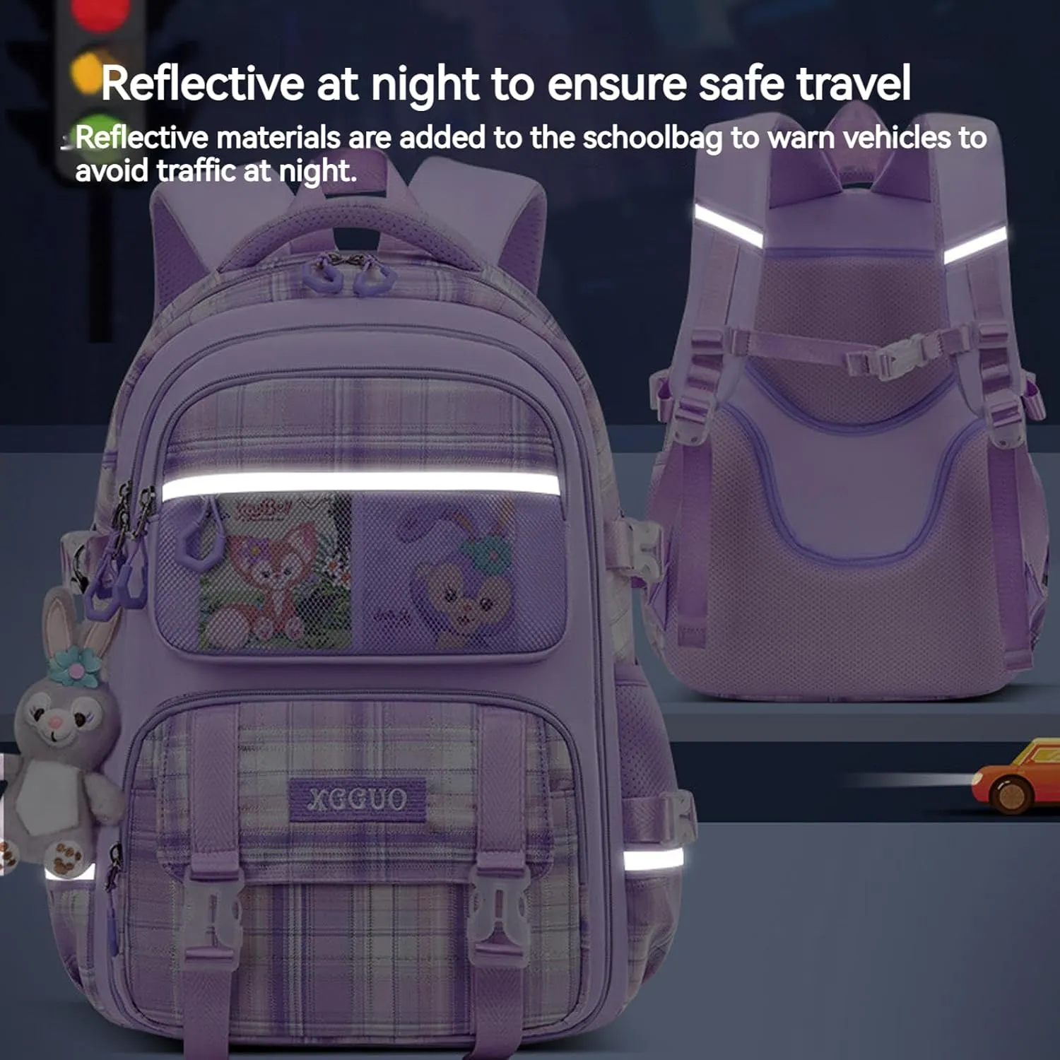 KEBEIXUAN School Backpacks for Girls Large Capacity Kids Kawaii Backpack School Bag for Girls 6-12 Years Old (Plaid Blue)