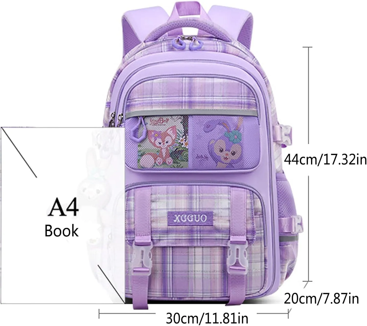 KEBEIXUAN School Backpacks for Girls Large Capacity Kids Kawaii Backpack School Bag for Girls 6-12 Years Old (Plaid Blue)