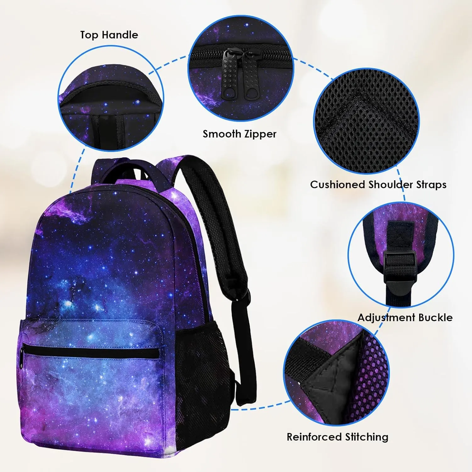 Kids Backpack for Teens Girls Boys, Space Purple Blue Pink Earth Starry Water Resistant Child Bookbag School Bag with Adjustable Padded Straps