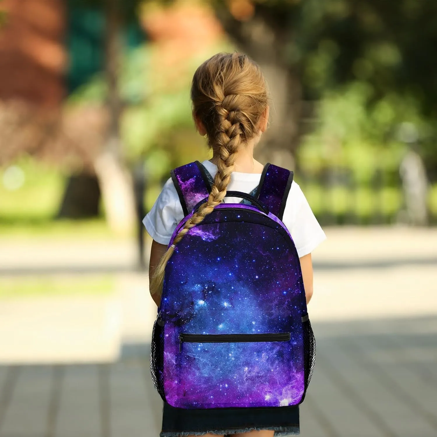 Kids Backpack for Teens Girls Boys, Space Purple Blue Pink Earth Starry Water Resistant Child Bookbag School Bag with Adjustable Padded Straps
