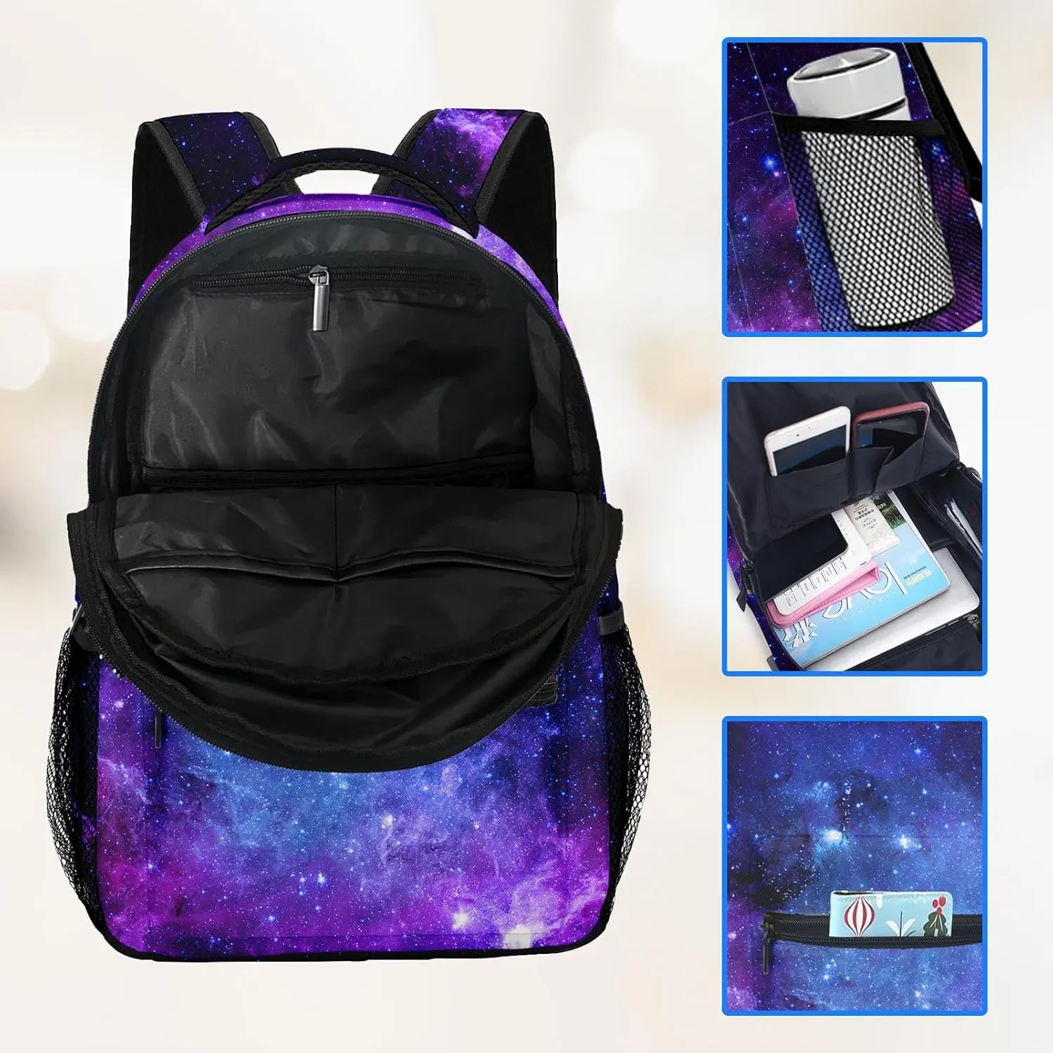 Kids Backpack for Teens Girls Boys, Space Purple Blue Pink Earth Starry Water Resistant Child Bookbag School Bag with Adjustable Padded Straps