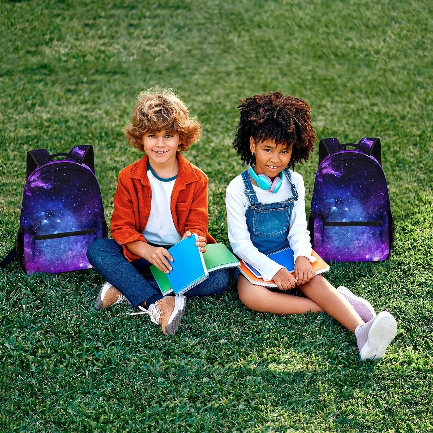 Kids Backpack for Teens Girls Boys, Space Purple Blue Pink Earth Starry Water Resistant Child Bookbag School Bag with Adjustable Padded Straps