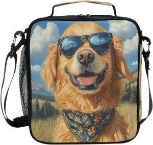 Kids Lunch Box Dog Sky Grassy Field Insulated Lunch Bags Boys Girls with Adjustable Strap Cooler Meal Box School Office