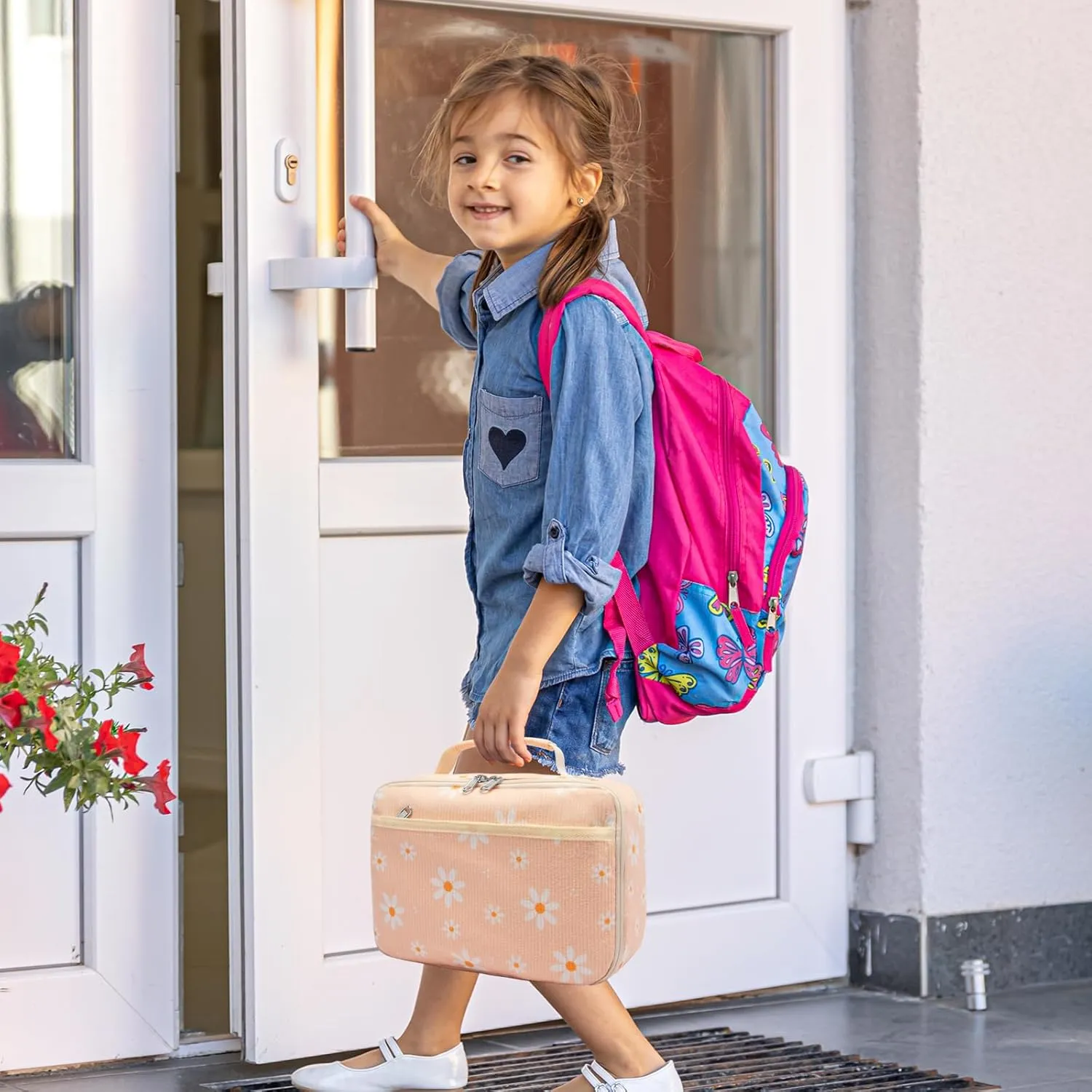 Kids Lunch Box for Girls Boys Insulated Lunch Bag Reusable Cooler Lunch Box for Toddler Child School Daycare Picnic (Corduroy Daisy Beige)