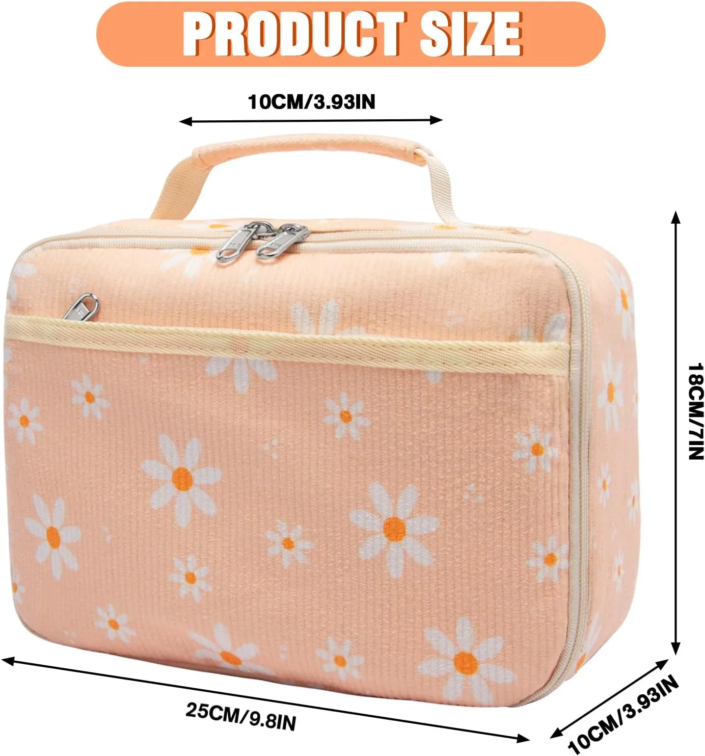 Kids Lunch Box for Girls Boys Insulated Lunch Bag Reusable Cooler Lunch Box for Toddler Child School Daycare Picnic (Corduroy Daisy Beige)
