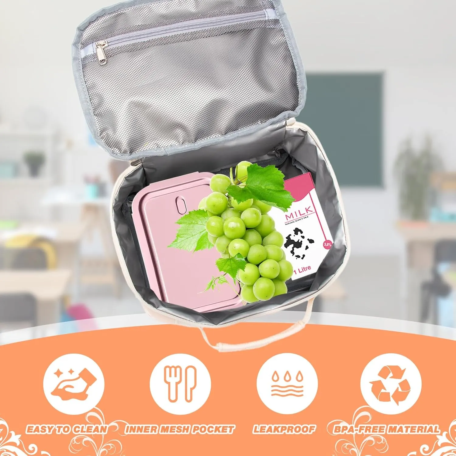 Kids Lunch Box for Girls Boys Insulated Lunch Bag Reusable Cooler Lunch Box for Toddler Child School Daycare Picnic (Corduroy Daisy Beige)