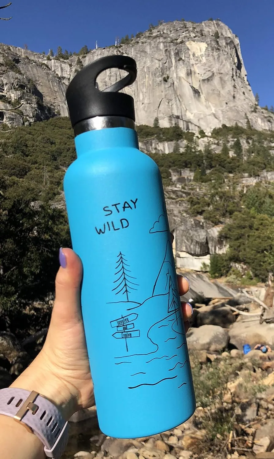 Kids Water Bottle Easy-Sip Straw Lid Leak-Proof Insulated Stainless Steel Thermos Perfect for School & Pickleball 3 Lids BPA-Free Keeps Drinks Cold for 24 Hours (Stay Wild 20oz)