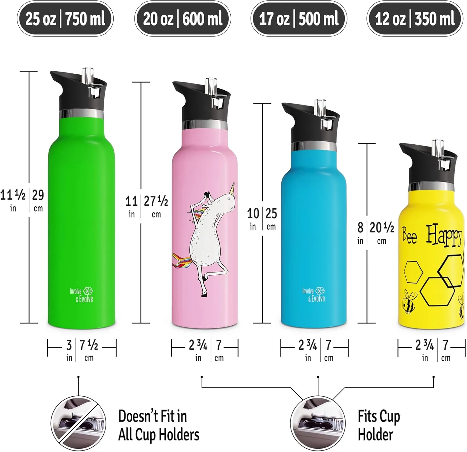 Kids Water Bottle Easy-Sip Straw Lid Leak-Proof Insulated Stainless Steel Thermos Perfect for School & Pickleball 3 Lids BPA-Free Keeps Drinks Cold for 24 Hours (Stay Wild 20oz)