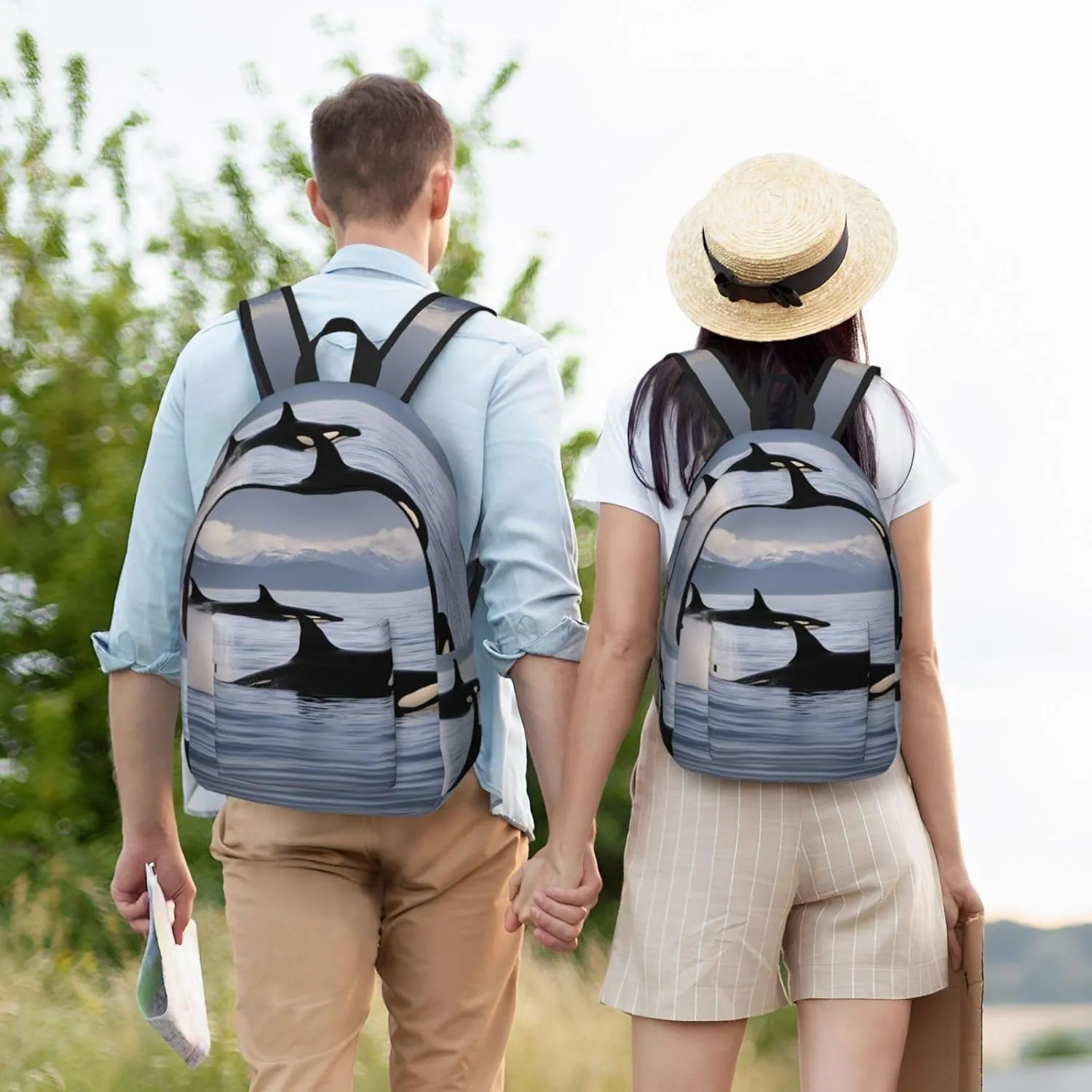 Killer Whales Swim Along Classic Style Backpacks Travel Bag For Men Women Lightweight Back Pack With Laptop Compartmen