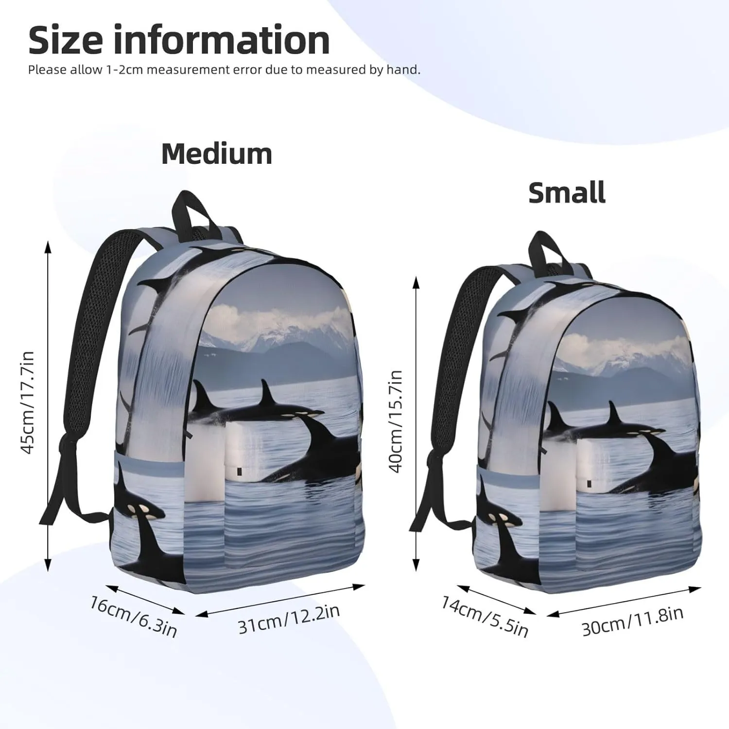 Killer Whales Swim Along Classic Style Backpacks Travel Bag For Men Women Lightweight Back Pack With Laptop Compartmen