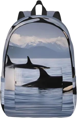 Killer Whales Swim Along Classic Style Backpacks Travel Bag For Men Women Lightweight Back Pack With Laptop Compartmen